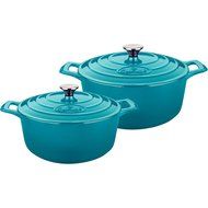 La Cuisine Round Cast Iron 4-Piece Covered Casserole Set in Teal