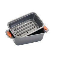 Rachael Ray Yum-o! Nonstick Bakeware 2-Piece Meatloaf Pan with Insert, Gray with Orange Handles