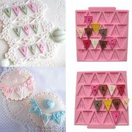 Pink Letter Flag Bunting Silicone Fondant Mold Cake Decorating Chocolate Mould Baking N3