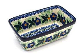 Polish Pottery Baker - Mini Loaf Pan - Blue Pansy