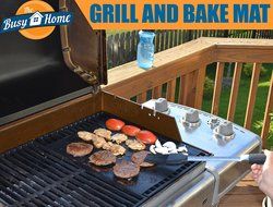 The Busy Home BBQ Grill Mat and Bake Mat with 2 Recipe eBooks - 13 by 15.75 inch in Black- Set of 2 Mats N9