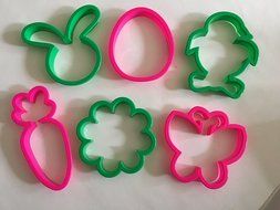 6 Cookie Cutters for Spring/Easter/-Bunny Rabbit Head, Egg, Carrot, Butterfy, Flower and Chick