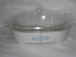 Vintage Corning Blue Scroll 9 1/2 x 9 1/2 x 2 Inch Browning Skillet Microwave / Oven Casserole Baking Dish w/...