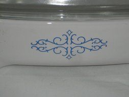 Vintage Corning Blue Scroll 9 1/2 x 9 1/2 x 2 Inch Browning Skillet Microwave / Oven Casserole Baking Dish w/... N2