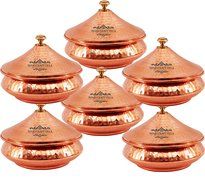 IndianCraftVilla 5.3" X 5.8" X 2.3" Handmade Steel Copper Set Of 6 Mughlai handi Volume 525 ML With Lid serving...