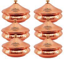 IndianCraftVilla 5.3" X 5.8" X 2.3" Handmade Steel Copper Set Of 6 Mughlai handi Volume 525 ML With Lid serving... N2