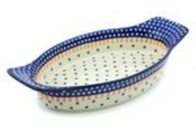 Polish Pottery Oval Baker with Handles 18-inch Classic Americana N4