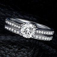 2Pcs Women Wedding Engagement Rings Silver Plated Zirconia Crystal Ring Jewelry (6#)