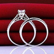 2Pcs Women Wedding Engagement Rings Silver Plated Zirconia Crystal Ring Jewelry (6#) N2