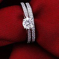 2Pcs Women Wedding Engagement Rings Silver Plated Zirconia Crystal Ring Jewelry (6#) N3