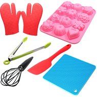 Food Grade Silicone Bakeware Set - Silicone Candy Molds, Silicone Spatula, Silicone Coaster, Silicone Gloves For...