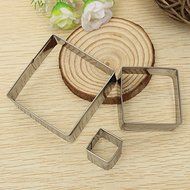 3Pcs Square Cookie Cutters Biscuit Cake Stainless Steel Mold N2