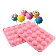 JLHua 20-cavity Silicone Cake Mold Half Circle Star Lollypop Party Cup Cake Baking Mold Cake Pop Stick Mold Tray N6