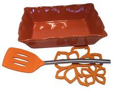 Prima Design USA Stoneware Baking Dish - 12&rdquo; Bundle with Turner and Trivet (3 items)