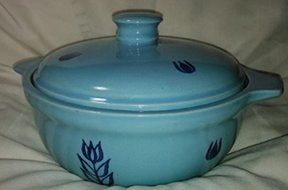 Vintage Cronin Pottery - Bake Oven USA - Medium Blue Tulip Casserole Dish with Lid