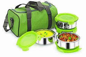 NanoNine Insulated Tiffin 4pc Lunch Pack FRUIT &amp; SALAD SS102