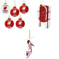 NCAA Wisconsin Badgers Plastic Christmas Ball Ornament 5 Pack Sled Team Shoe Bundle 3 Pack By Forever Collectibles...