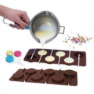 Stainless Steel Chocolate Melting Pot + Silicone Lollipop Mold With Sticks.