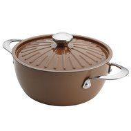 Single Piece Brown Round Casserole, 4-1/2-Quart Covered PFOA-Free Nonstick, Oven Safe, Modern Rustic Design, Oval...