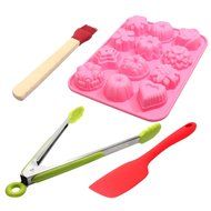Silicone Bakeware Set - Silicone Molds For Cupcakes Silicone Kitchen Spatula Tongs With Silicone Tips &amp; Silicone...