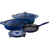 La Cuisine LC 2970MB 6 Piece Pro Enameled Cast Iron Oval Casserole/Trivet Cookware Set, Ultramarine Blue