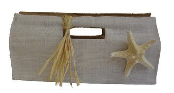 Beach Dining WBB-BL-CS-SF-05 Wine Bottle Bag - Clutch Style, Burlap with Natural Starfish