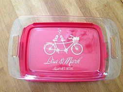 Personalized Pyrex Dish 7 X 11 Birds on Bike Wedding Anniversary W/lid Gift