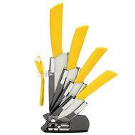 Set 3 4 5 6 Inch Kitchen Ceramic Knife Ceramic Knife Peeler With Holder Chef Kitchen Cutlery Gifts (Yellow)