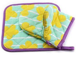 V&amp;J Kitchen Oven Mitt Pot Holder Set Green