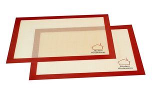 Modern Housewares Silicone Baking Mat, Replaces Parchment Paper, Foil, 16.5" L x 11" W, Light Brown, Red Border...