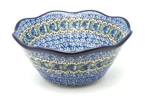 Polish Pottery Bowl - Curvy Edge - 8" - Peacock Feather