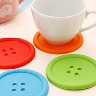 ASDOMO Colourful Silicone Placemat Button Coasters Tea Cup Cushion Mug Cup Holder Mat Pad Green N2