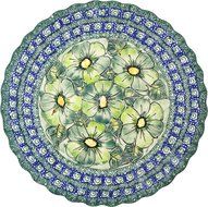 Boleslawiec Stoneware - Polish Pottery Pie Plate or Quiche Baker - Eva&#039;s Collection &quot;Green Garden&quot;