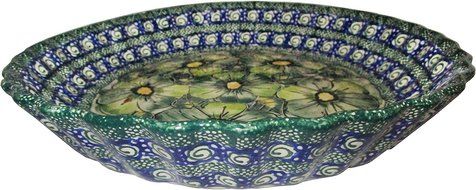 Boleslawiec Stoneware - Polish Pottery Pie Plate or Quiche Baker - Eva&#039;s Collection &quot;Green Garden&quot; N2