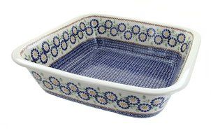 Polish Pottery Peach Blossom Square Baker