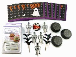 Halloween Cupcake Bundle 3pc Bundled Set including toppers, picks, liners, napkins with Bonus Ghost Light-up Pin... N3