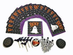 Halloween Cupcake Bundle 3pc Bundled Set including toppers, picks, liners, napkins with Bonus Ghost Light-up Pin... N4