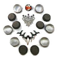 Halloween Cupcake Bundle 3pc Bundled Set including toppers, picks, liners, napkins with Bonus Ghost Light-up Pin... N6