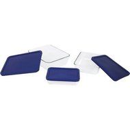 Easy to Clean 6-Piece Rectangle Storage Set, Non-Porous Glass, Dark Blue Plastic Covers, Clear