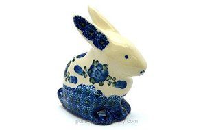 Polish Pottery Rabbit Figurine - Blue Poppy Pattern