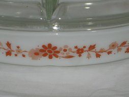2 Piece Set - Vintage 1965 Pyrex Floral Promotional 1 1/2 Quart Divided Oval Cinderella Casserole Baking Dish... N2