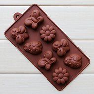 8 Holes Silicone Bee Beetle Butterfly Flower Mold Cake Mold Baking Chocolate Ice Lattice Bakeware Mold N2