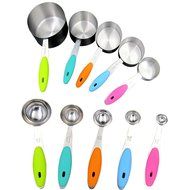 A.B Crew 10 pcs Stainless Steel Colorful Silicone Handles Kitchen Accurate Measuring Spoons Cups for for Cooking...