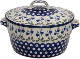 New Polish Pottery 2 QT COVERED BAKER Boleslawiec CA Pattern 377o Euro Stoneware