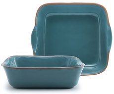 Aqua Blue Glazed Terracotta Ceramic Square Baker, 10.25&quot;Lx11.25&quot;Wx3&quot;H
