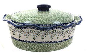 Polish Pottery Summer Vine Oval Baker with Lid