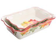 The Pioneer Woman 2-Piece Rectangular Ruffle-Top Ceramic Bakeware Set- 3.6 Quart/2.3 Quart , Poinsettia and Happiness... N3