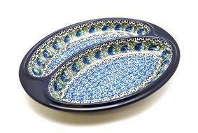 Polish Pottery Dish - Divided Polish Sausage - Peacock Feather