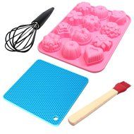 Food Grade Silicone Bakeware Set - Sugarcraft Silicone Mold, Silicone Coaster, Silicone Whisk &amp; Silicone Baster...