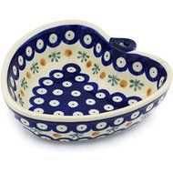 Ceramika Bona H0723H Polish Pottery Ceramic Heart Shaped Bowl Hand Painted, 6-Inch